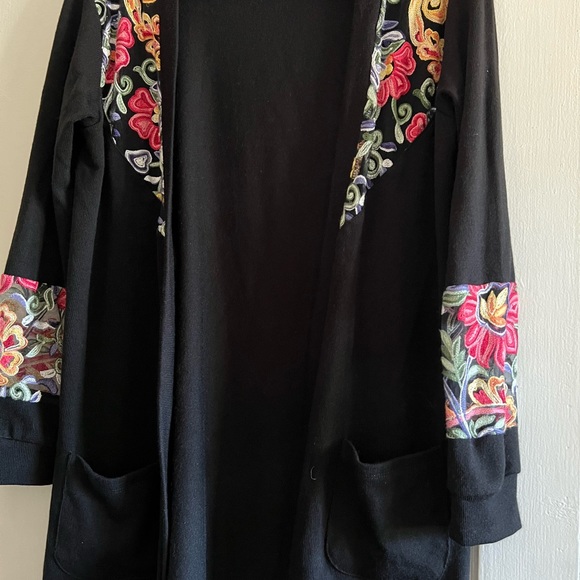 MILAN KISS Black and Pink Floral Open Cardigan Woman XL - Picture 1 of 14